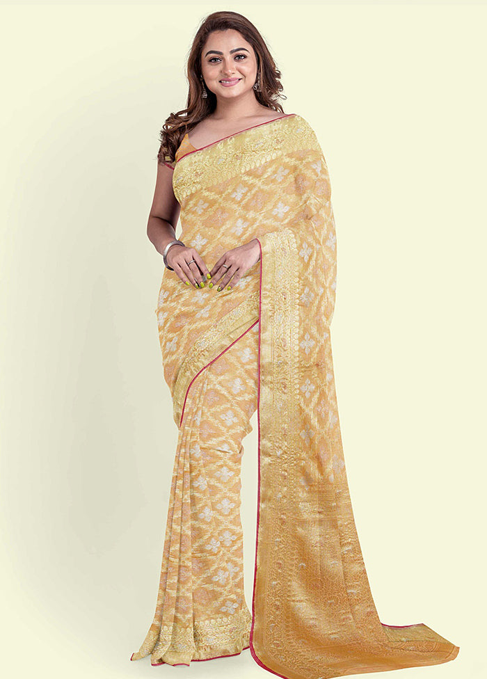 Beige Silk Zari Saree Without Blouse Piece