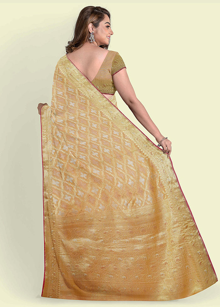 Beige Silk Zari Saree Without Blouse Piece