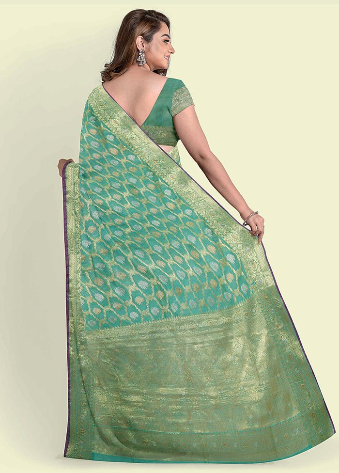 Sea Green Silk Zari Saree Without Blouse Piece