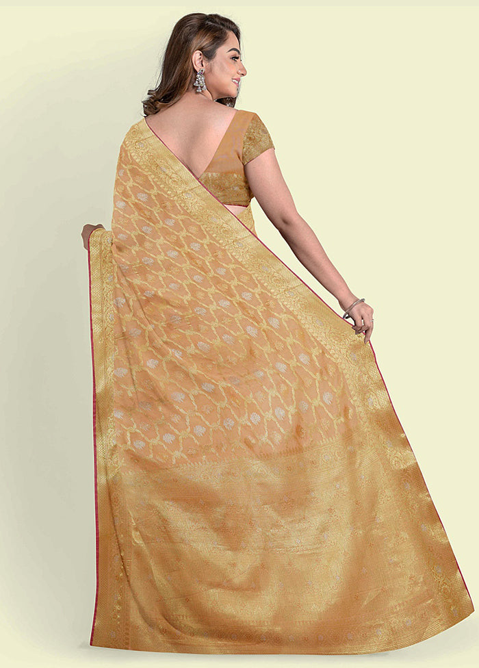 Beige Silk Zari Saree Without Blouse Piece