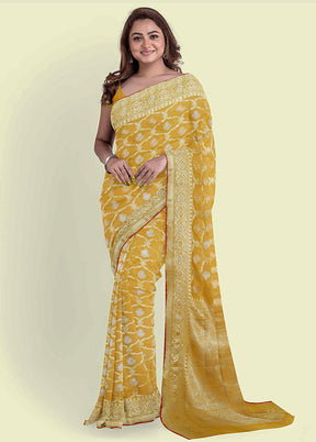 Mustard Silk Zari Saree Without Blouse Piece