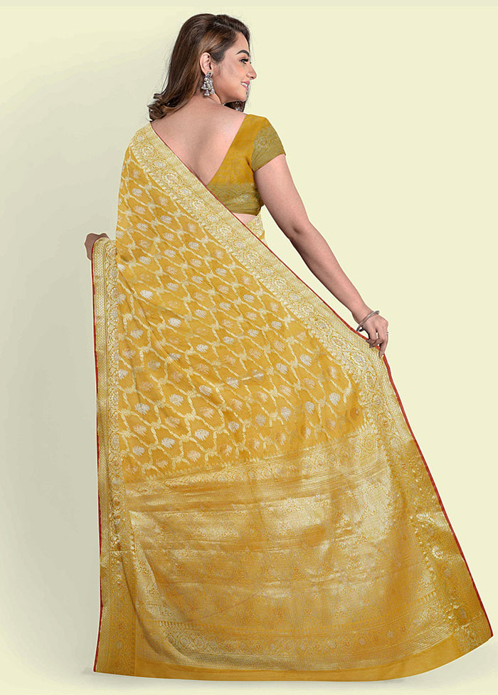 Mustard Silk Zari Saree Without Blouse Piece