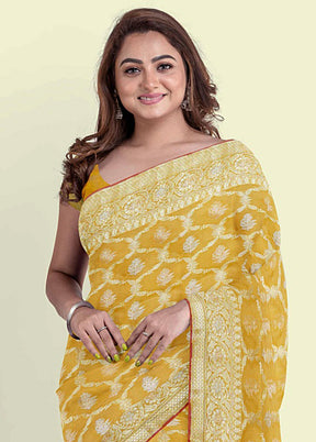 Mustard Silk Zari Saree Without Blouse Piece