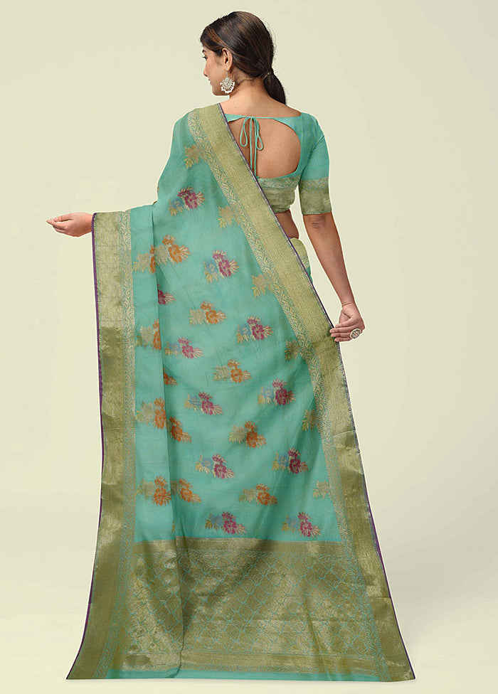 Sea Green Silk Zari Saree Without Blouse Piece