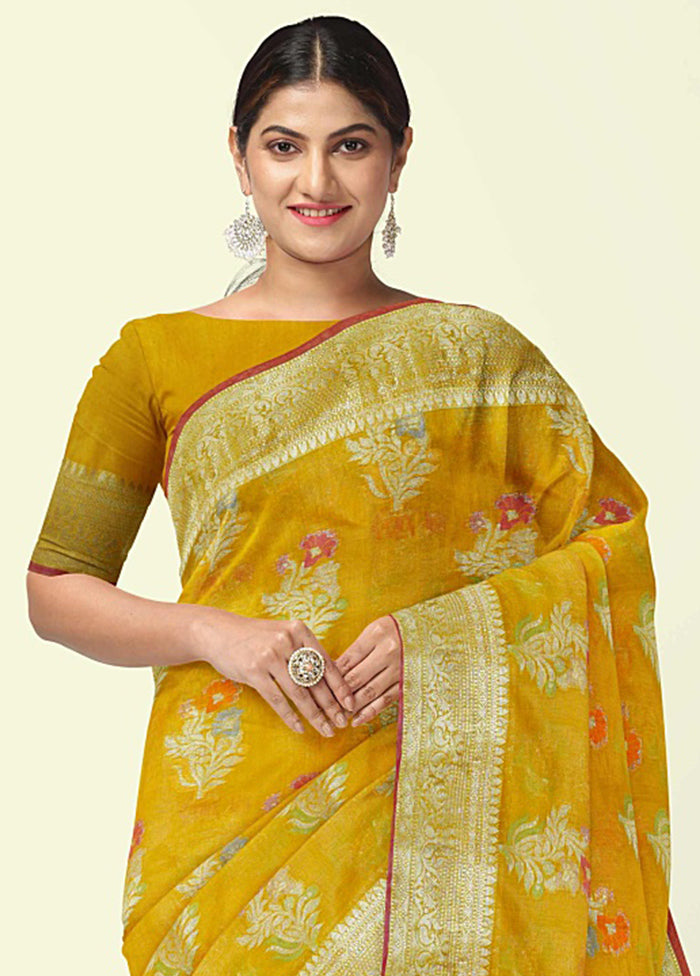 Gold Silk Zari Saree Without Blouse Piece