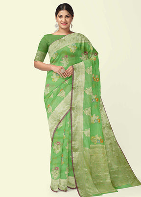 Green Silk Zari Saree Without Blouse Piece