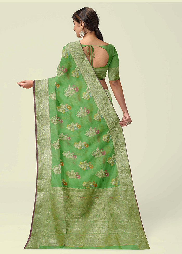 Green Silk Zari Saree Without Blouse Piece