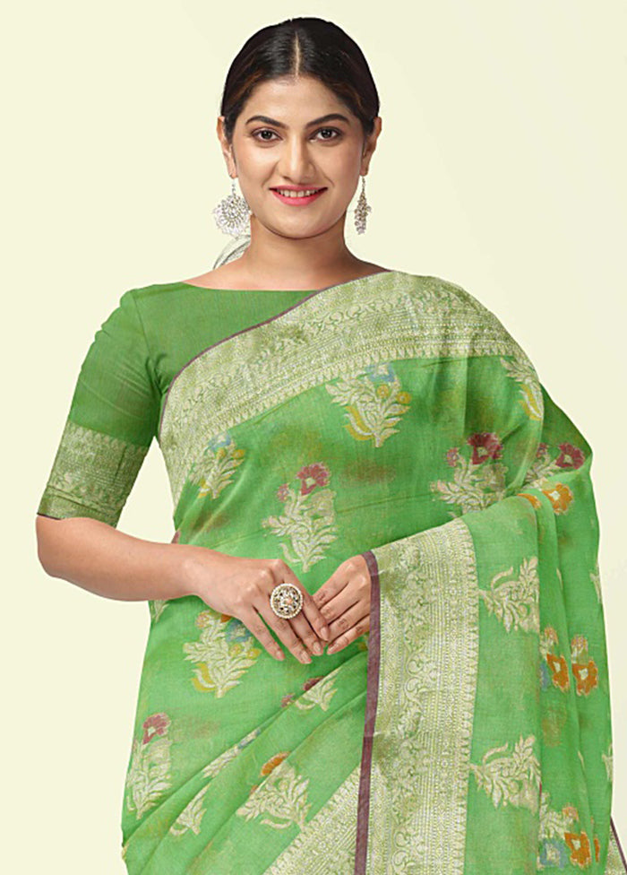 Green Silk Zari Saree Without Blouse Piece