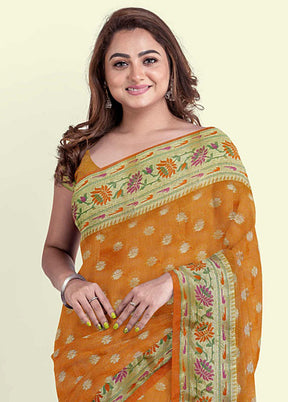 Orange Silk Zari Saree Without Blouse Piece