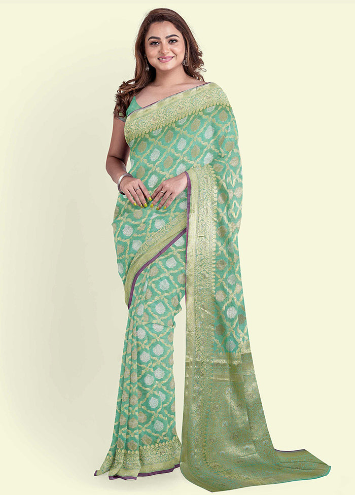 Sea Green Silk Zari Saree Without Blouse Piece - Indian Silk House Agencies