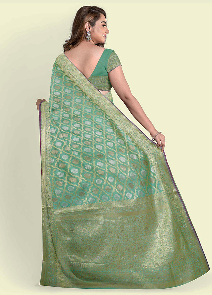 Sea Green Silk Zari Saree Without Blouse Piece