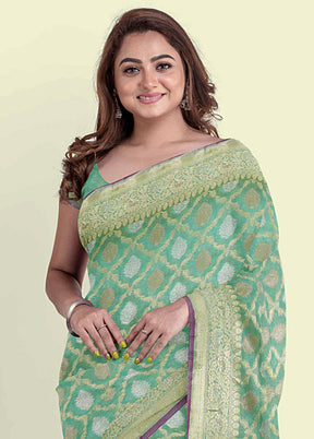 Sea Green Silk Zari Saree Without Blouse Piece