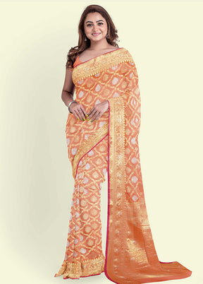 Peach Silk Zari Saree Without Blouse Piece