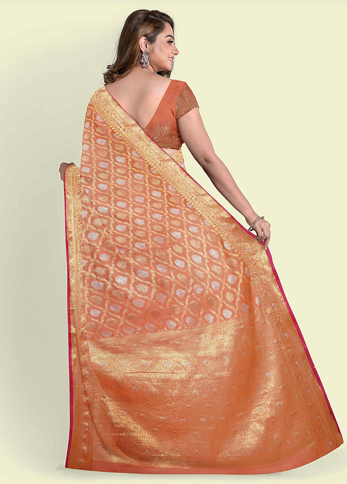 Peach Silk Zari Saree Without Blouse Piece