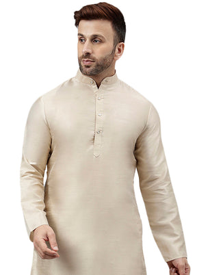 Beige Dupion Silk Solid Kurta