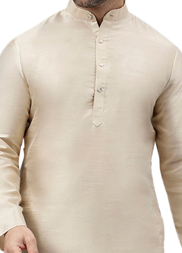 Beige Dupion Silk Solid Kurta