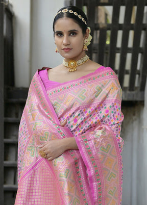 Baby Pink Dupion Silk Saree With Blouse Piece