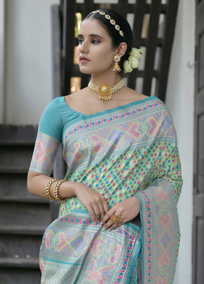 Sea Green Dupion Silk Saree With Blouse Piece