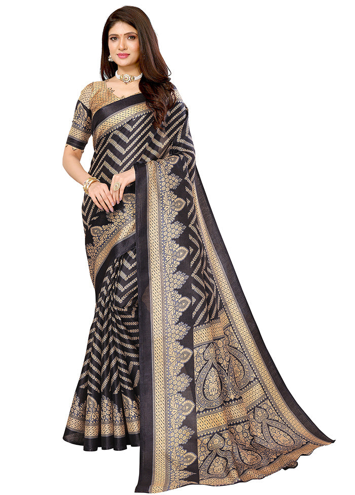 Black Dupion Silk Saree With Blouse Piece