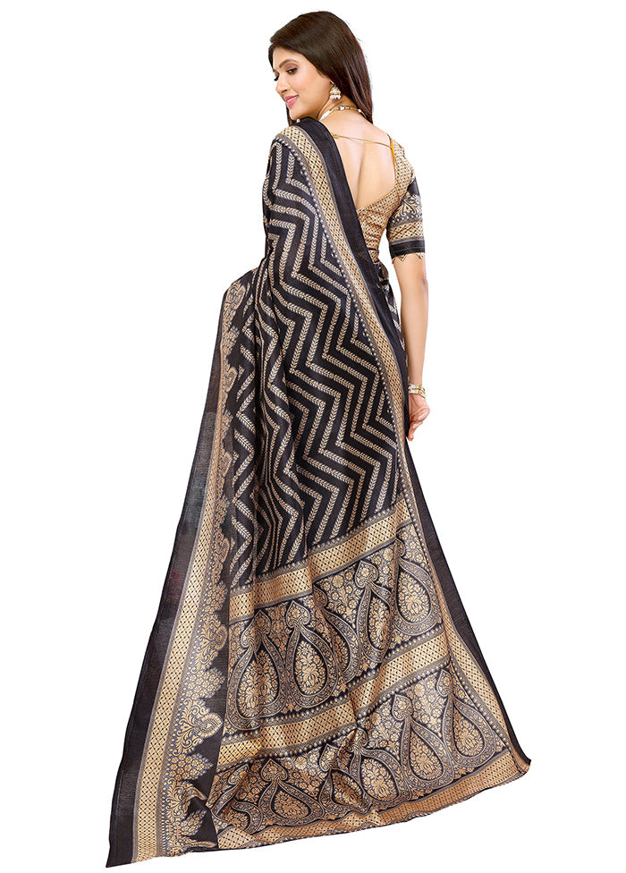 Black Dupion Silk Saree With Blouse Piece