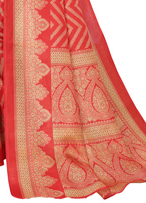 Red Dupion Silk Saree With Blouse Piece