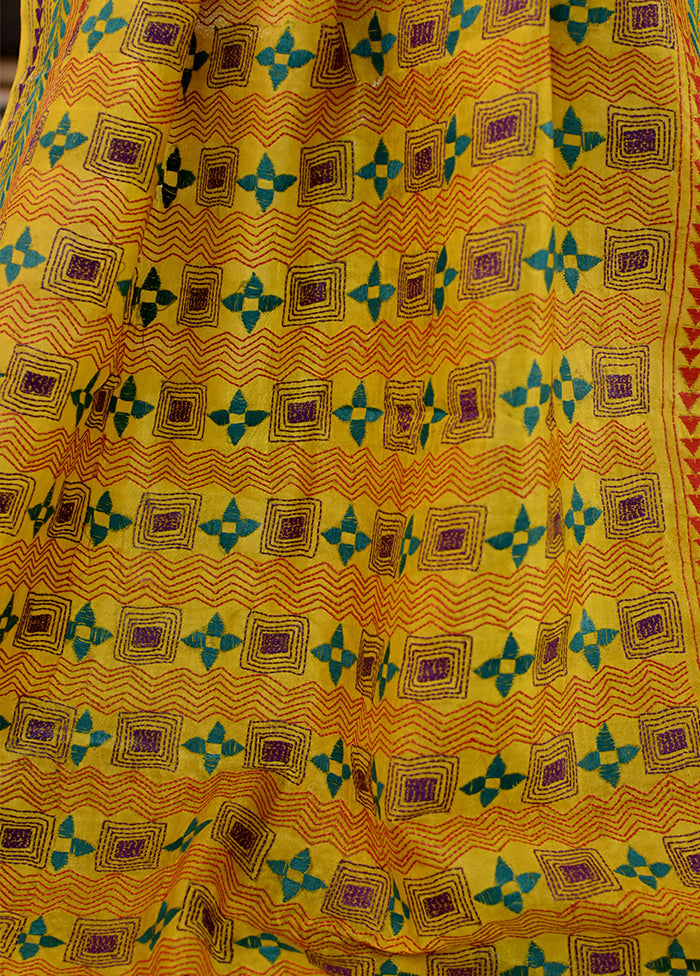 Bengal Kantha Embroidery Tussar Silk Handloom Dupatta