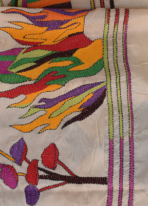 Bengal Kantha Embroidery Handloom Tussar Silk Dupatta