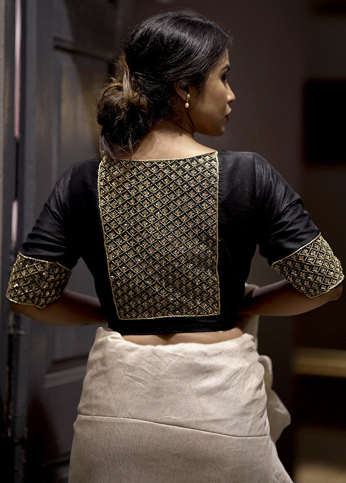 Black Dupion Silk Designer Blouse - Indian Silk House Agencies