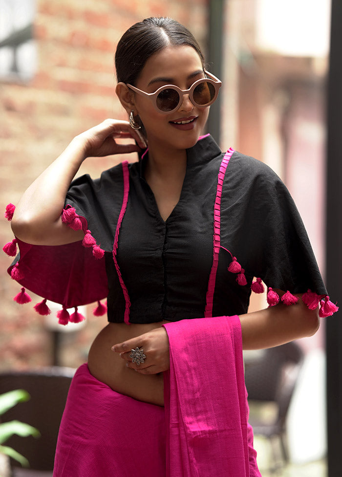 Black Cotton Silk Designer Blouse