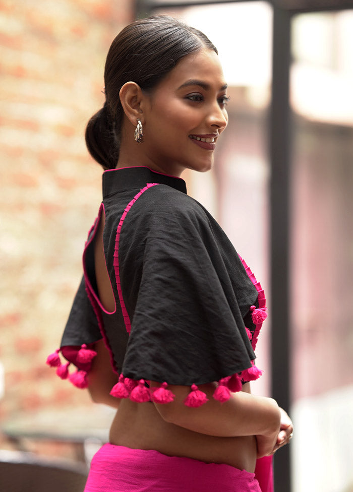 Black Cotton Silk Designer Blouse - Indian Silk House Agencies