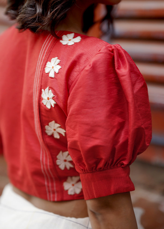 Red Dupion Silk Designer Blouse - Indian Silk House Agencies