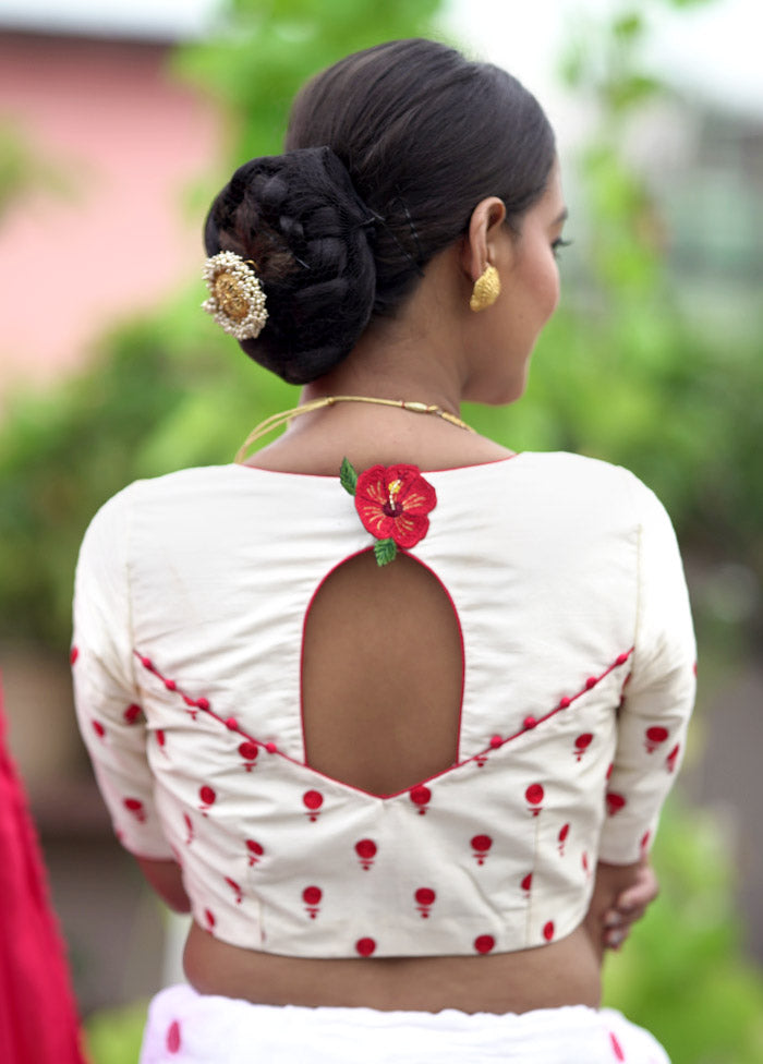 Cream Dupion Silk Designer Blouse - Indian Silk House Agencies