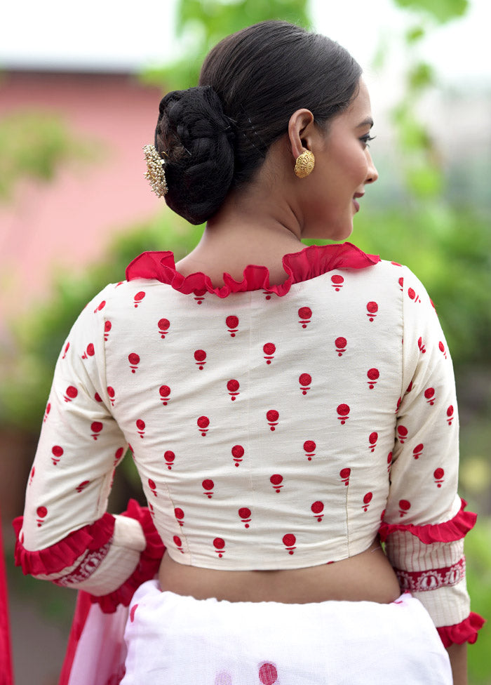 Cream Dupion Silk Designer Blouse - Indian Silk House Agencies