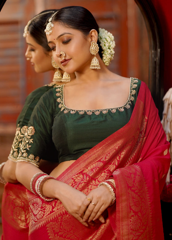 Green Pure Silk Designer Blouse - Indian Silk House Agencies