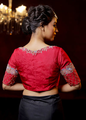 Red Blended Silk Designer Blouse