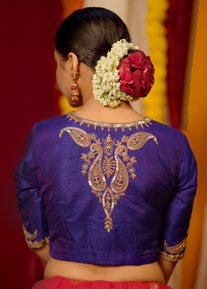 Blue Pure Silk Designer Blouse - Indian Silk House Agencies
