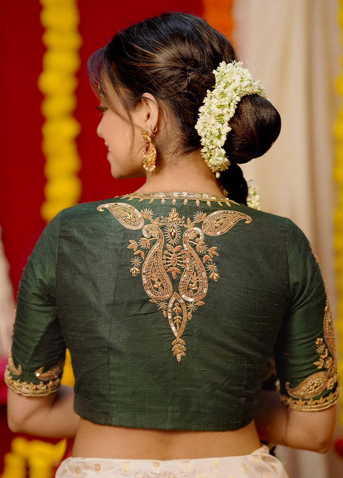 Green Pure Silk Designer Blouse - Indian Silk House Agencies