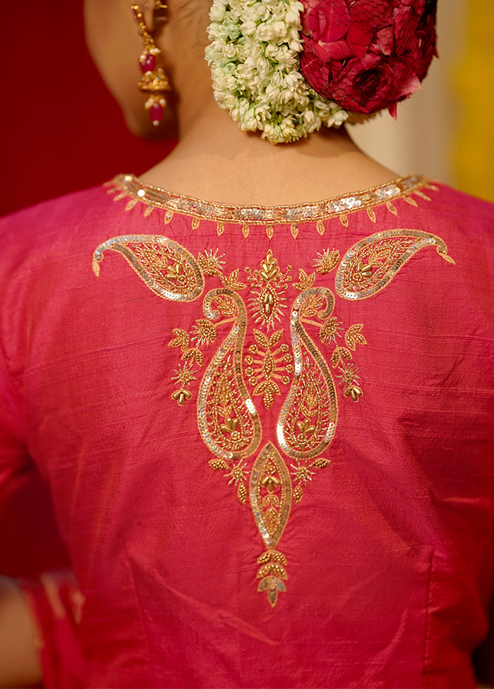 Pink Pure Silk Designer Blouse - Indian Silk House Agencies