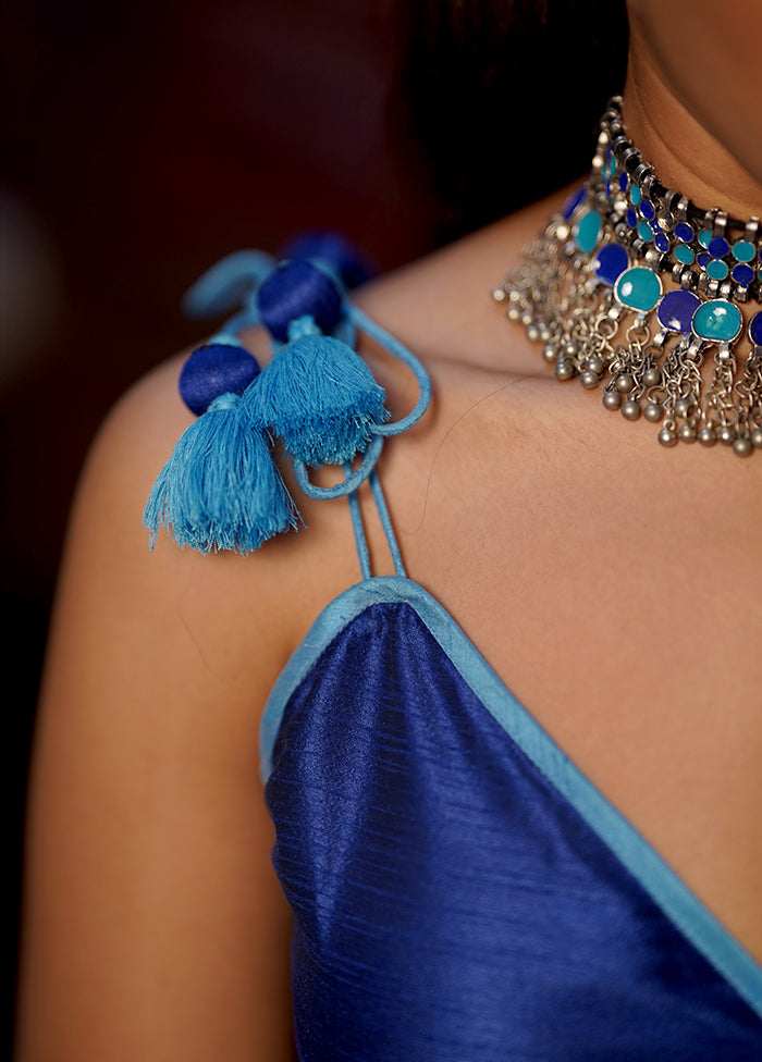Royal Blue Dupion Silk Designer Blouse - Indian Silk House Agencies
