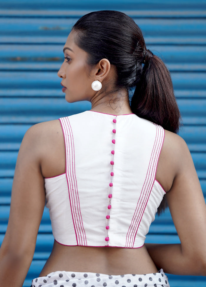 White Dupion Silk Designer Blouse - Indian Silk House Agencies