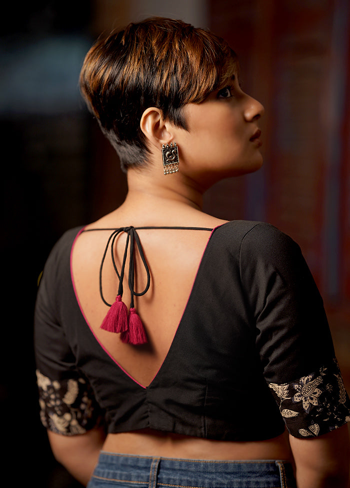 Black Cotton Silk Designer Blouse - Indian Silk House Agencies