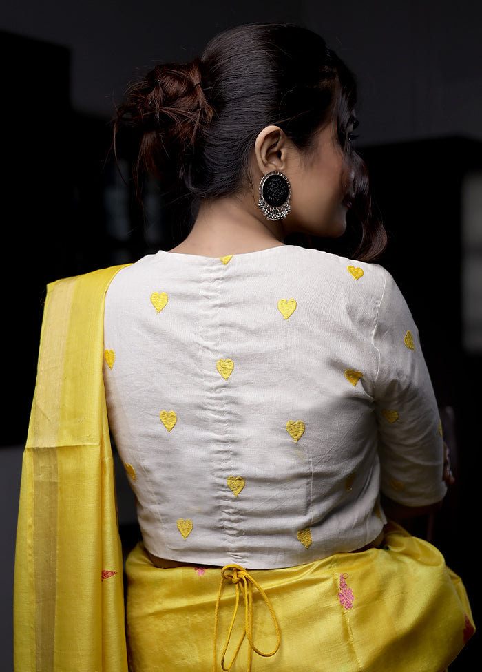 Yellow Cotton Silk Designer Blouse - Indian Silk House Agencies