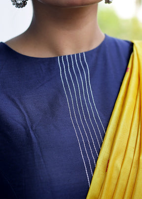 Navy Blue Cotton Silk Designer Blouse - Indian Silk House Agencies