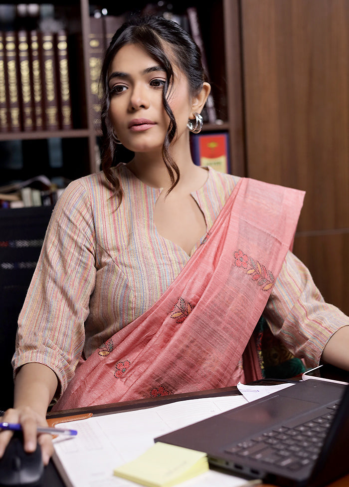 Beige Cotton Silk Designer Blouse - Indian Silk House Agencies