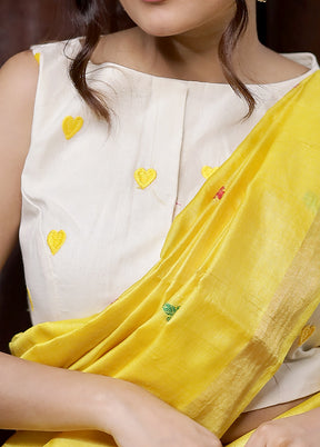 Yellow Cotton Silk Designer Blouse