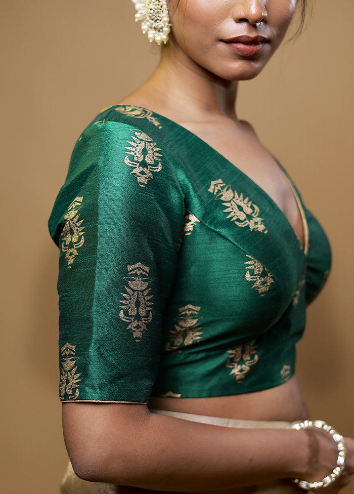 Bottle Green Dupion Silk Designer Blouse