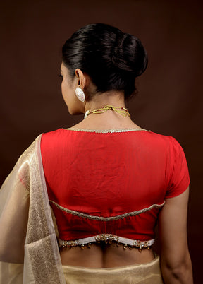 Red Raw Silk Designer Blouse