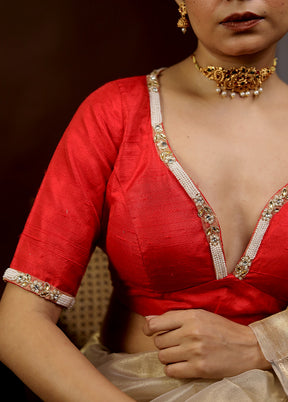 Red Raw Silk Designer Blouse