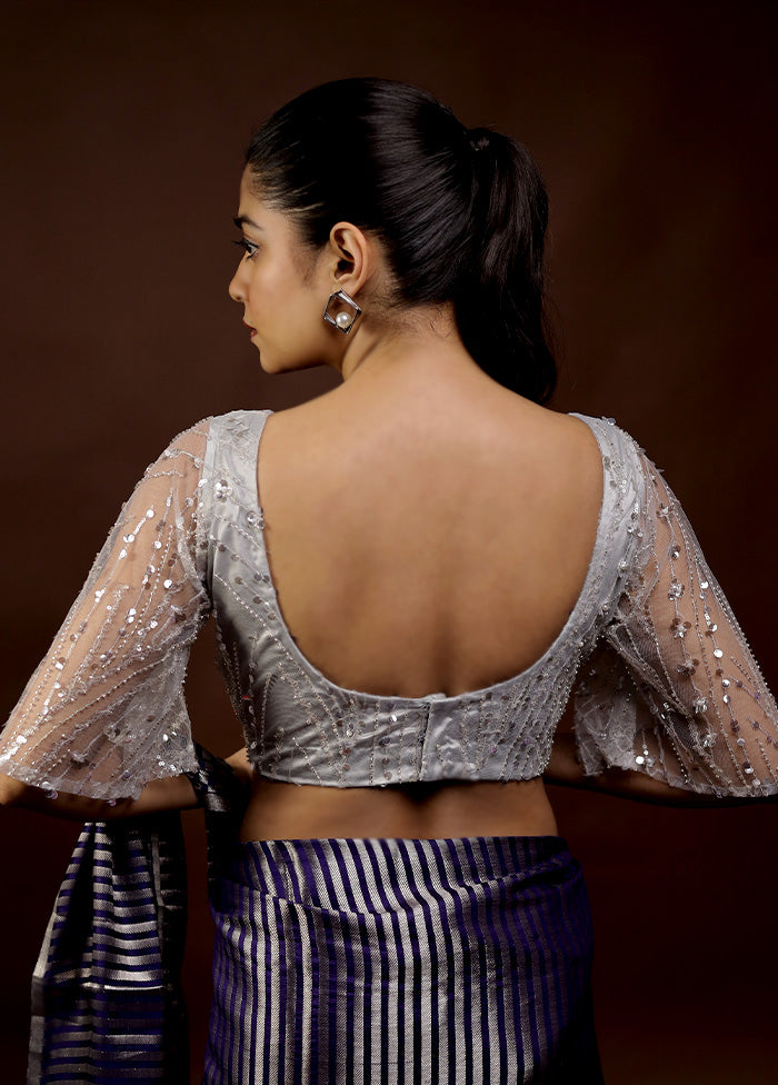 Silver Sequin Designer Blouse - Main Image