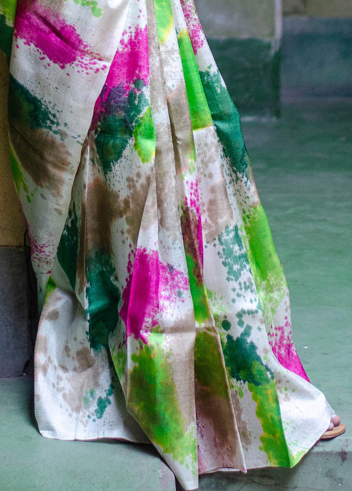 Green Mulberry Silk Saree With Blouse Piece - Indian Silk House Agencies